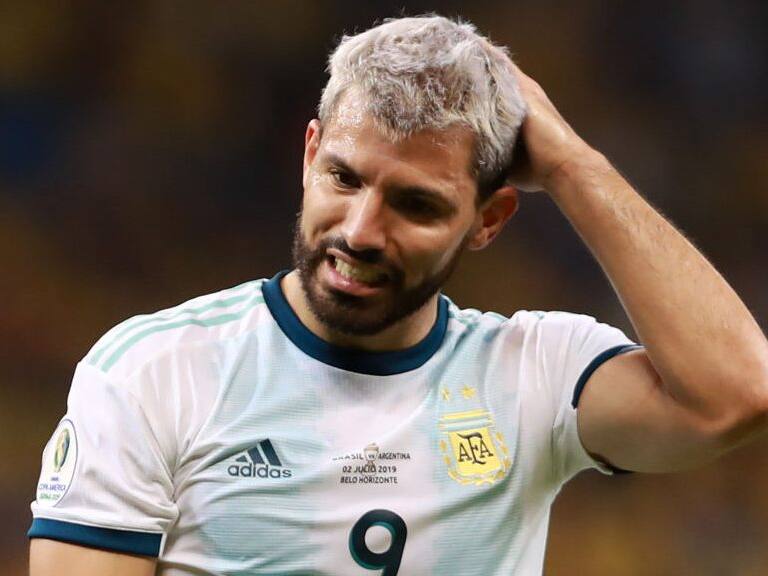 BELO HORIZONTE, BRAZIL - JULY 02: Sergio Aguero of Argentina reacts during the Copa America Brazil 2019 Semi Final match between Brazil and Argentina at Mineirao Stadium on July 02, 2019 in Belo Horizonte, Brazil. (Photo by Bruna Prado/Getty Images)