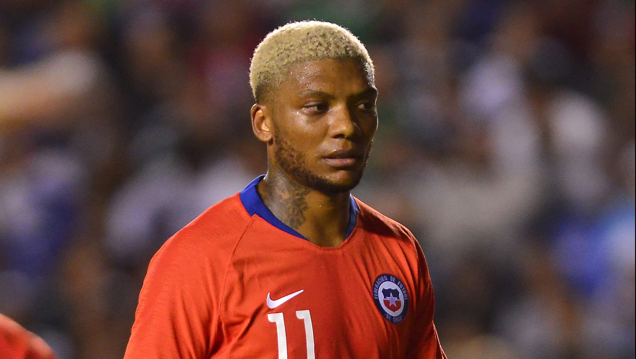 QUERETARO, MEXICO - OCTOBER 16: Junior Fernandes of Chile reacts during the international friendly match between Mexico and Chile at La Corregidora Stadium on October 16, 2018 in Queretaro, Mexico. (Photo by Jaime Lopez/Jam Media/Getty Images)
