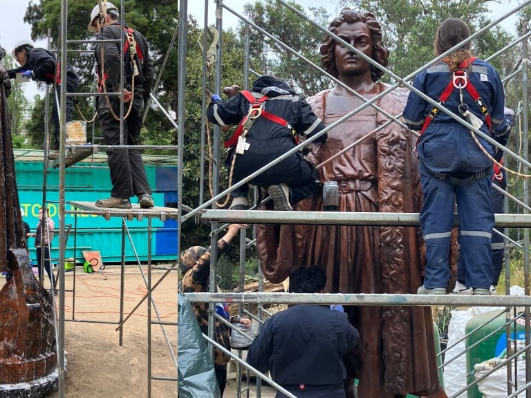 Estatua de Cristóbal Colón fue restaurada por 16 estudiantes en Valparaíso