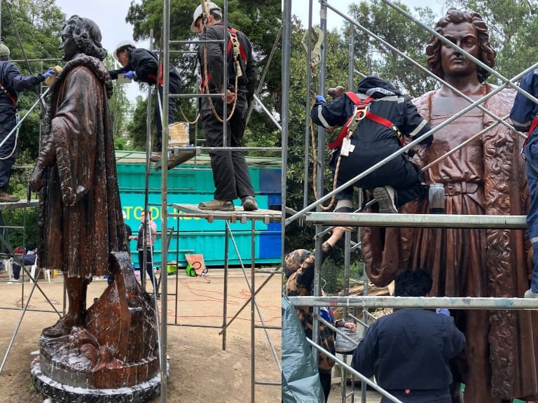 Estatua de Cristóbal Colón fue restaurada por 16 estudiantes en Valparaíso