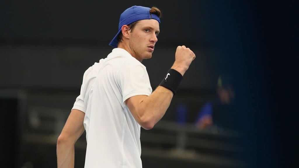 BRISBANE, AUSTRALIA - JANUARY 04: Nicolas Jarry of Chile celebrates a point against Benoit Paire of France during day two of the 2020 ATP Cup Group Stage at Pat Rafter Arena on January 04, 2020 in Brisbane, Australia. (Photo by Jono Searle/Getty Images)