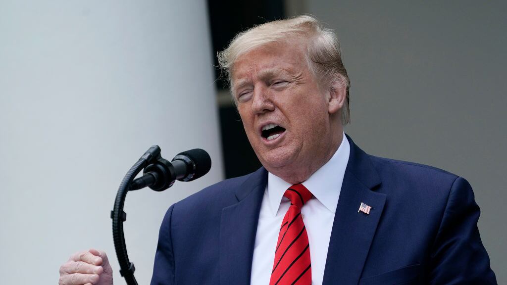 WASHINGTON, DC - MAY 11: U.S. President Donald Trump speaks during a press briefing about coronavirus testing in the Rose Garden of the White House on May 11, 2020 in Washington, DC. Several White House staff members and aides have recently tested positive for the coronavirus and three top health officials from the White House coronavirus task force are now self-quarantining after potential exposure. (Photo by Drew Angerer/Getty Images)