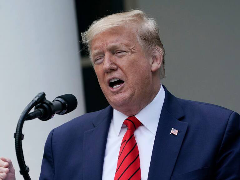 WASHINGTON, DC - MAY 11: U.S. President Donald Trump speaks during a press briefing about coronavirus testing in the Rose Garden of the White House on May 11, 2020 in Washington, DC. Several White House staff members and aides have recently tested positive for the coronavirus and three top health officials from the White House coronavirus task force are now self-quarantining after potential exposure. (Photo by Drew Angerer/Getty Images)