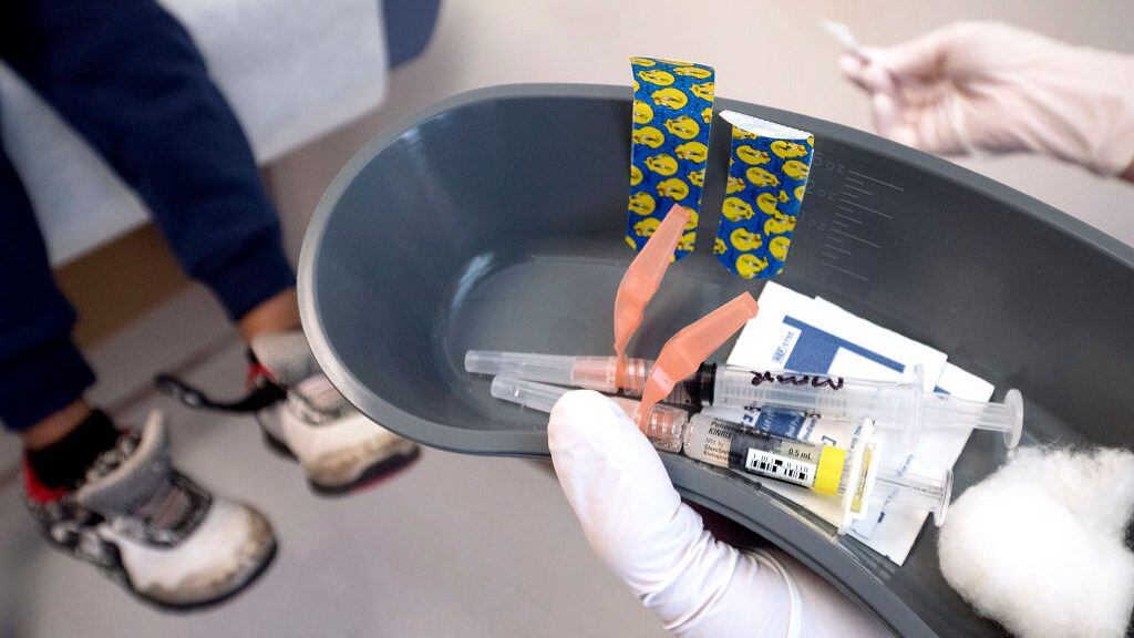 MINNEAPOLIS, MN - APRIL, 28: Nurse Lydia Fulton prepares to administer the measles, mumps, and rubella (MMR) vaccine as well as a vaccine used to help prevent the diseases of diphtheria, pertussis, tetanus, and polio at Children's Primary Care Clinic in Minneapolis, MN, Friday April 28, 2017. After a measles outbreak in the community, Children's has set up a triage center at the clinic to pre-screen patients and ensure proper handling of suspect cases. (Photo by Courtney Perry/For the Washington Post)