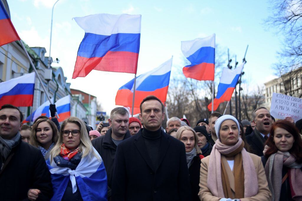 Alexei Navalny en una manifestación en Rusia en 2020