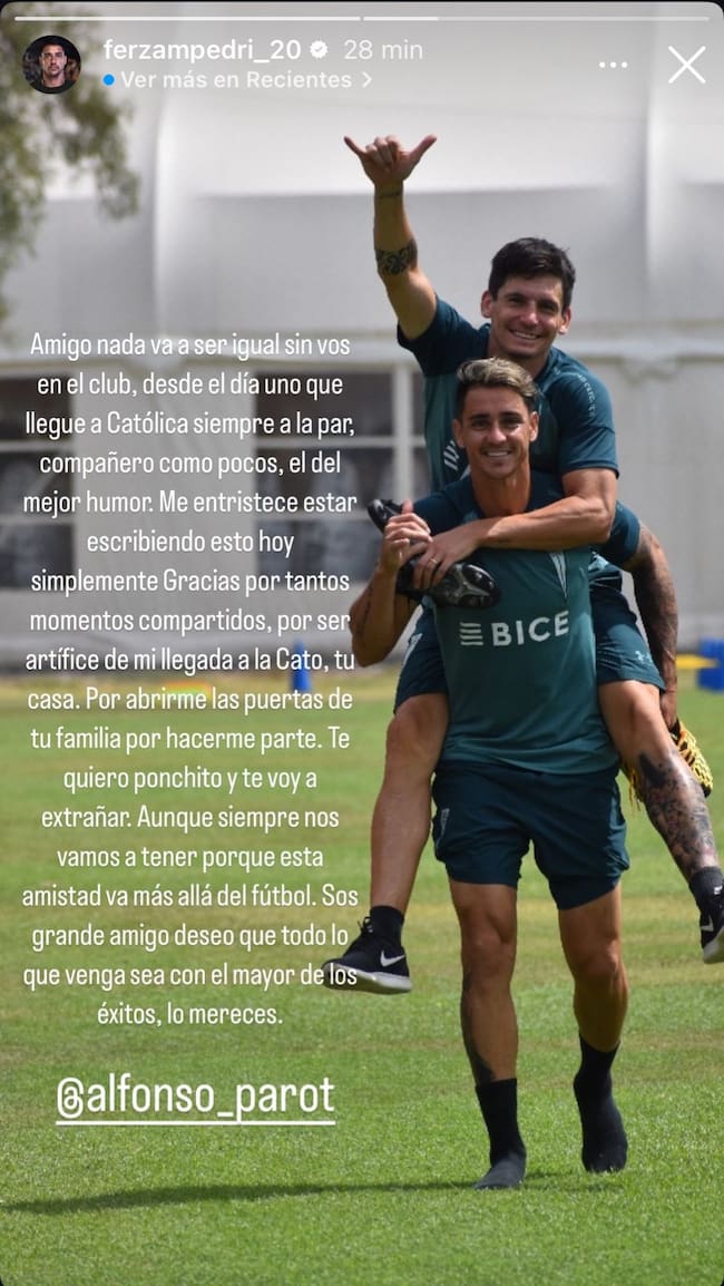 La despedida de Fernando Zampedri para Alfonso Parot en Instagram