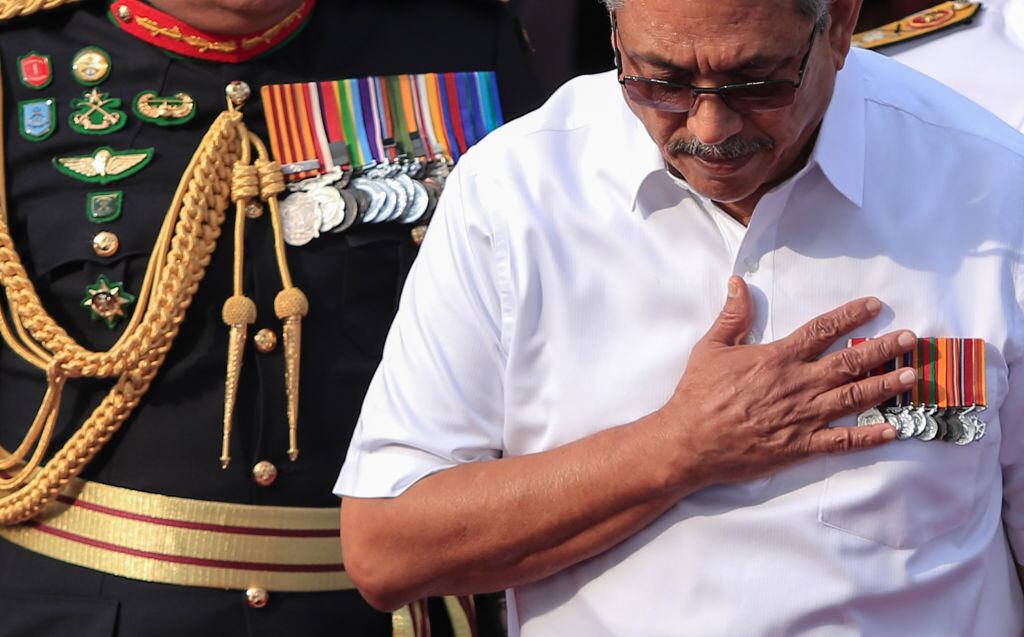 El presidente de Sri Lanka Gotabaya Rajapaksa en un acto oficial durante abril