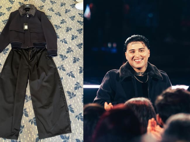 Pablo Chille en el Festival de Viña 2026, vestido por Tiare Arévalo con una chaqueta BOSS de corte clásico, pantalón amplio de la marca chilena Kagui y una polera básica blanca de H&M.
Foto: @Rodrigonavarro.