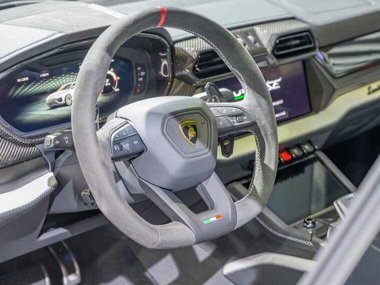 BRUSSELS, BELGIUM - JANUARY 10: Lamborghini Urus SE performance SUV interior on display at the AutoSalon on January 10, 2025 in Brussels, Belgium. (Photo by Sjoerd van der Wal/Getty Images)