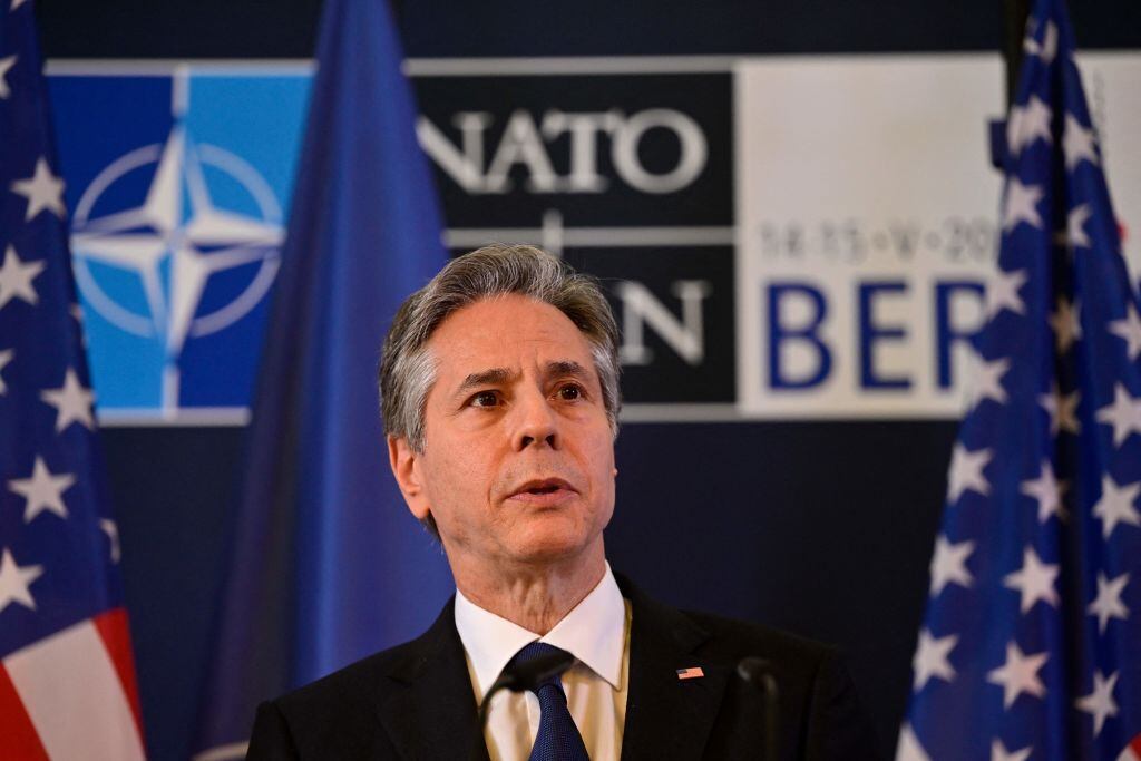 El canciller de EEUU Antony Blinken antes de una cita de OTAN en Berlín