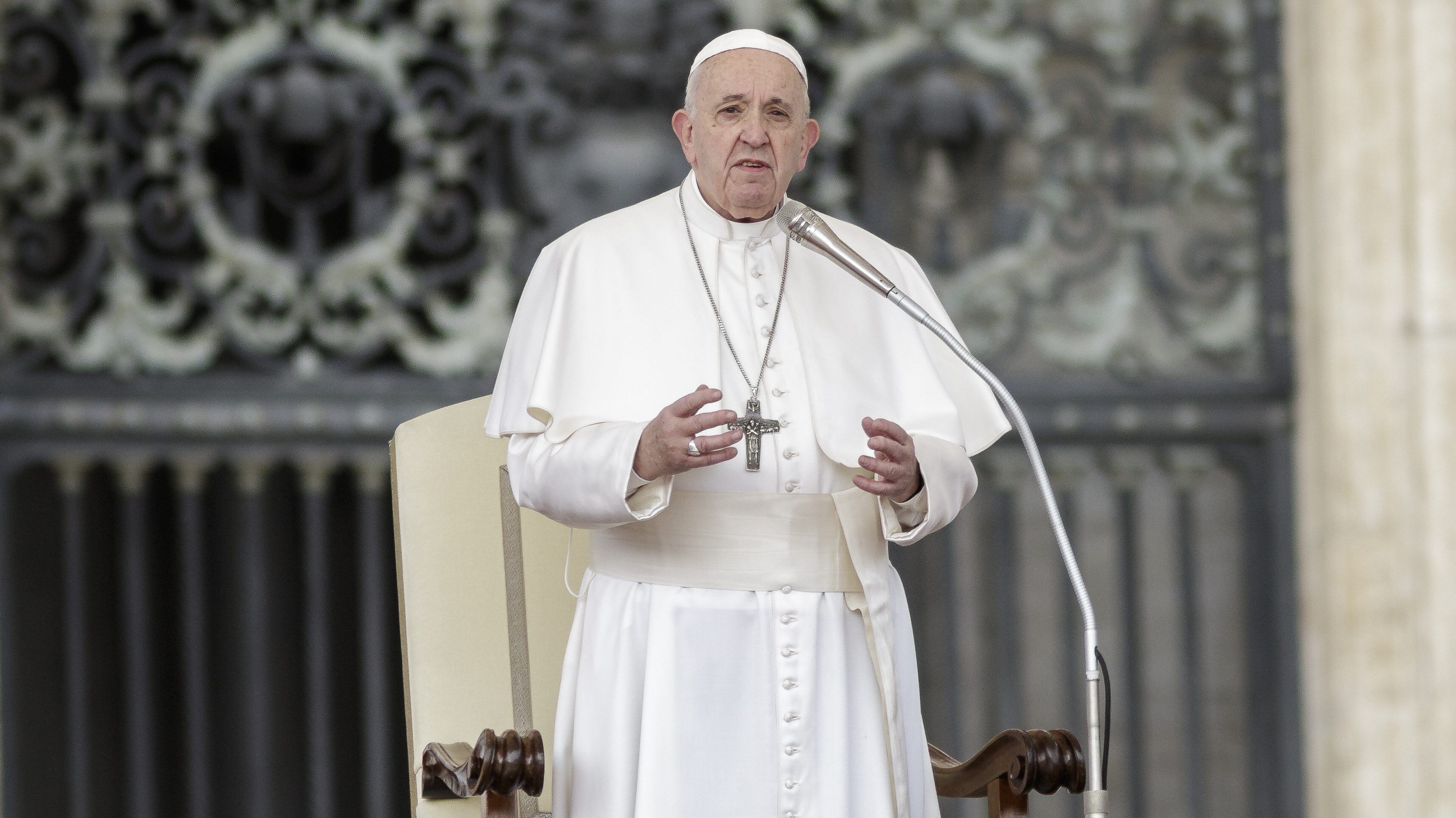 VATICAN CITY, VATICAN - 2020/02/26: Pope Francis delivers his homily during the weekly General Audience at St. Peter's Square.The General Audience is held every Wednesday, in Saint Peter's Square, which can accommodate around 80,000 people. (Photo by Giuseppe Ciccia/SOPA Images/LightRocket via Getty Images)