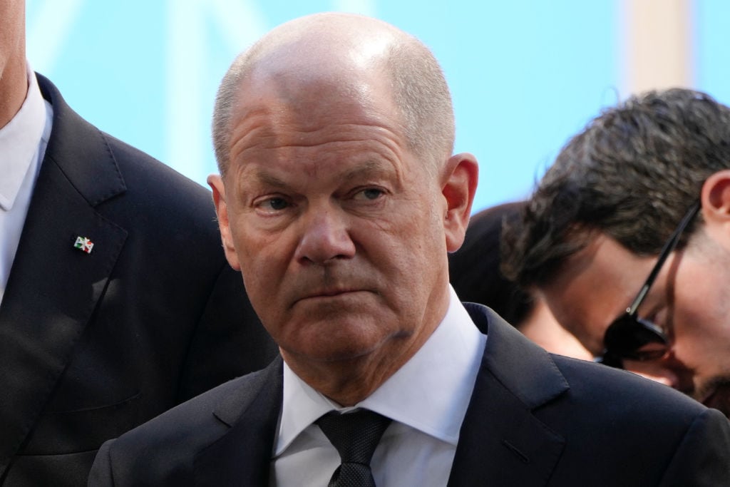 El canciller de Alemania, Olaf Scholz, en un acto de conmemoración en la ciudad de Solingen del estado de Renania del Norte- Westfalia.