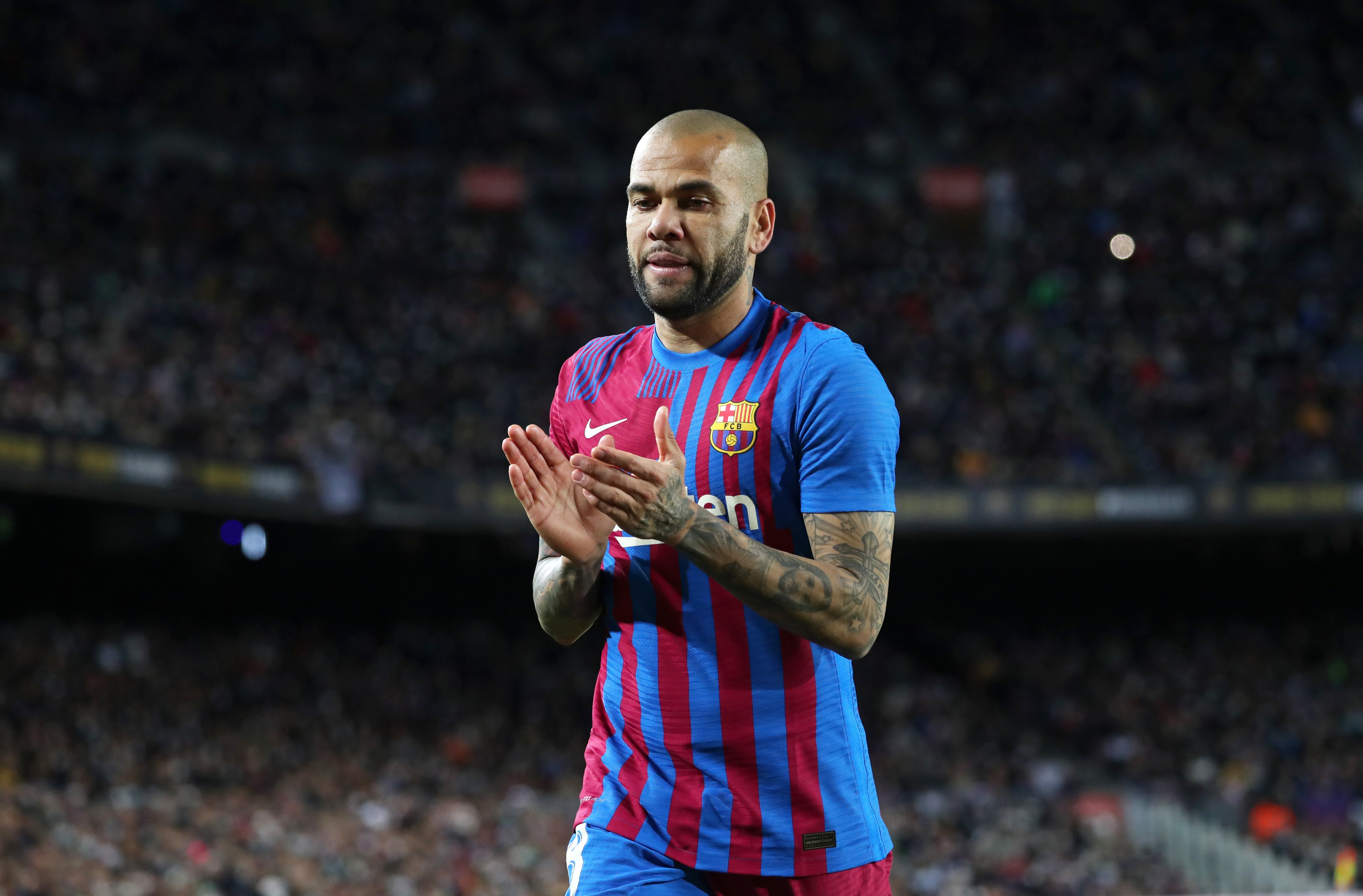 Dani Alves during the match between FC Barcelona and Sevilla FC, corresponding to the week 30 of the Liga Santander, played at the Camp Nou Stadium, in Barcelona, on 03th April 2022. (Photo by Joan Valls/Urbanandsport /NurPhoto via Getty Images)