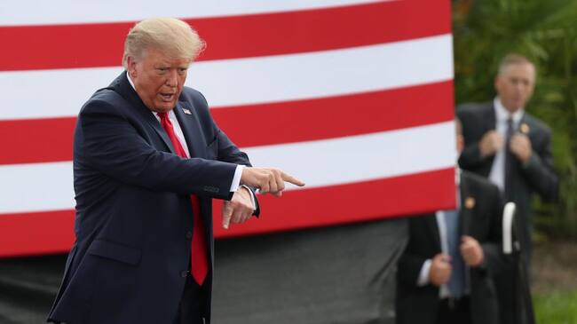 JUPITER, FLORIDA - SEPTEMBER 08: President Donald Trump gestures as he leaves after speaking about the environment during a stop at the Jupiter Inlet Lighthouse on September 08, 2020 in Jupiter, Florida. President Trump announced an expansion of a ban on offshore drilling and highlighted conservation projects in Florida. President Trump faces off against Democratic presidential candidate Joe Biden for the presidency. (Photo by Joe Raedle/Getty Images)