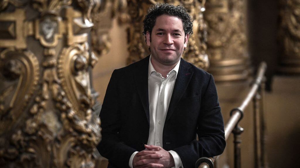 Venezuelan conductor and director of Los Angeles' Philharmonic Orchestra Gustavo Dudamel, newly appointed Paris Opera's music director, poses during a photo session at the Palais Garnier in Paris on April 15, 2021. (Photo by STEPHANE DE SAKUTIN / AFP) (Photo by STEPHANE DE SAKUTIN/AFP via Getty Images)
