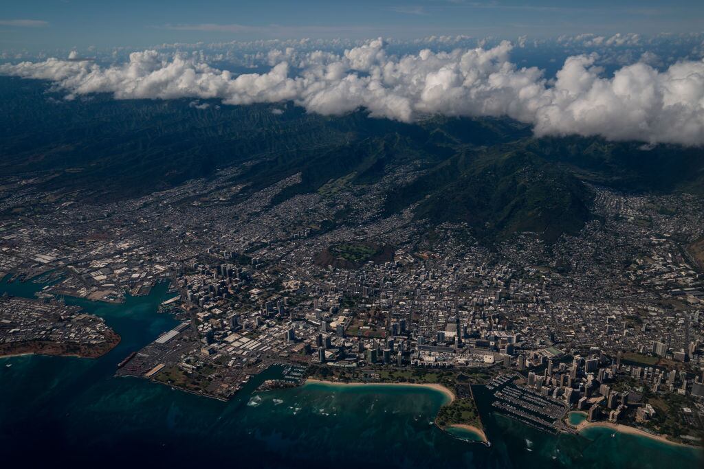 Una vista aérea de la ciudad en la ciudad de Honolulu