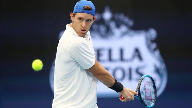 BRISBANE, AUSTRALIA - JANUARY 04: Nicolas Jarry of Chile plays a shot against Benoit Paire of France during day two of the 2020 ATP Cup Group Stage at Pat Rafter Arena on January 04, 2020 in Brisbane, Australia. (Photo by Jono Searle/Getty Images)