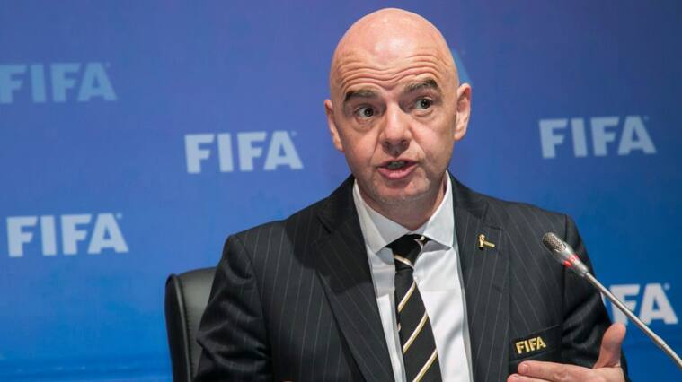 President of the International Federation of Association Football (FIFA) Gianni Infantino speaks during a press conference on October 26, 2018, after a FIFA Council meeting at the Convention Center in Kigali. (Photo by Cyril NDEGEYA / AFP) (Photo credit should read CYRIL NDEGEYA/AFP via Getty Images)