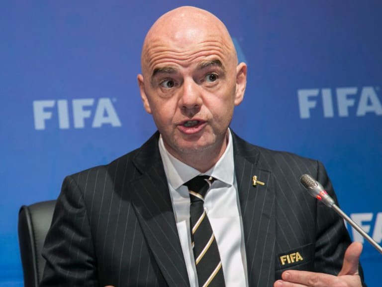 President of the International Federation of Association Football (FIFA) Gianni Infantino speaks during a press conference on October 26, 2018, after a FIFA Council meeting at the Convention Center in Kigali. (Photo by Cyril NDEGEYA / AFP)        (Photo credit should read CYRIL NDEGEYA/AFP via Getty Images)