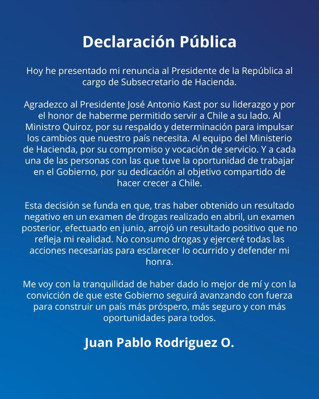 Declaración de Juan Pablo Rodríguez Oyarzún