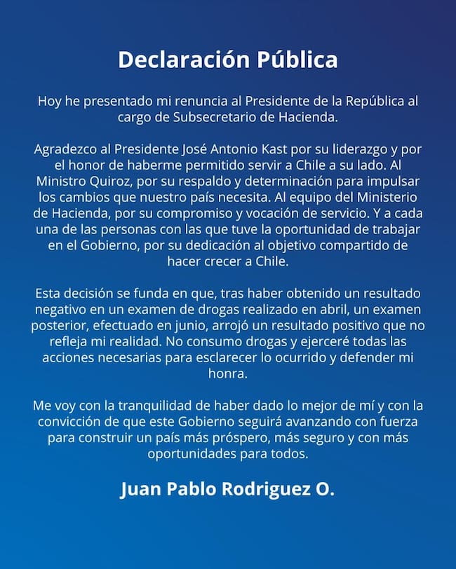 Declaración de Juan Pablo Rodríguez Oyarzún