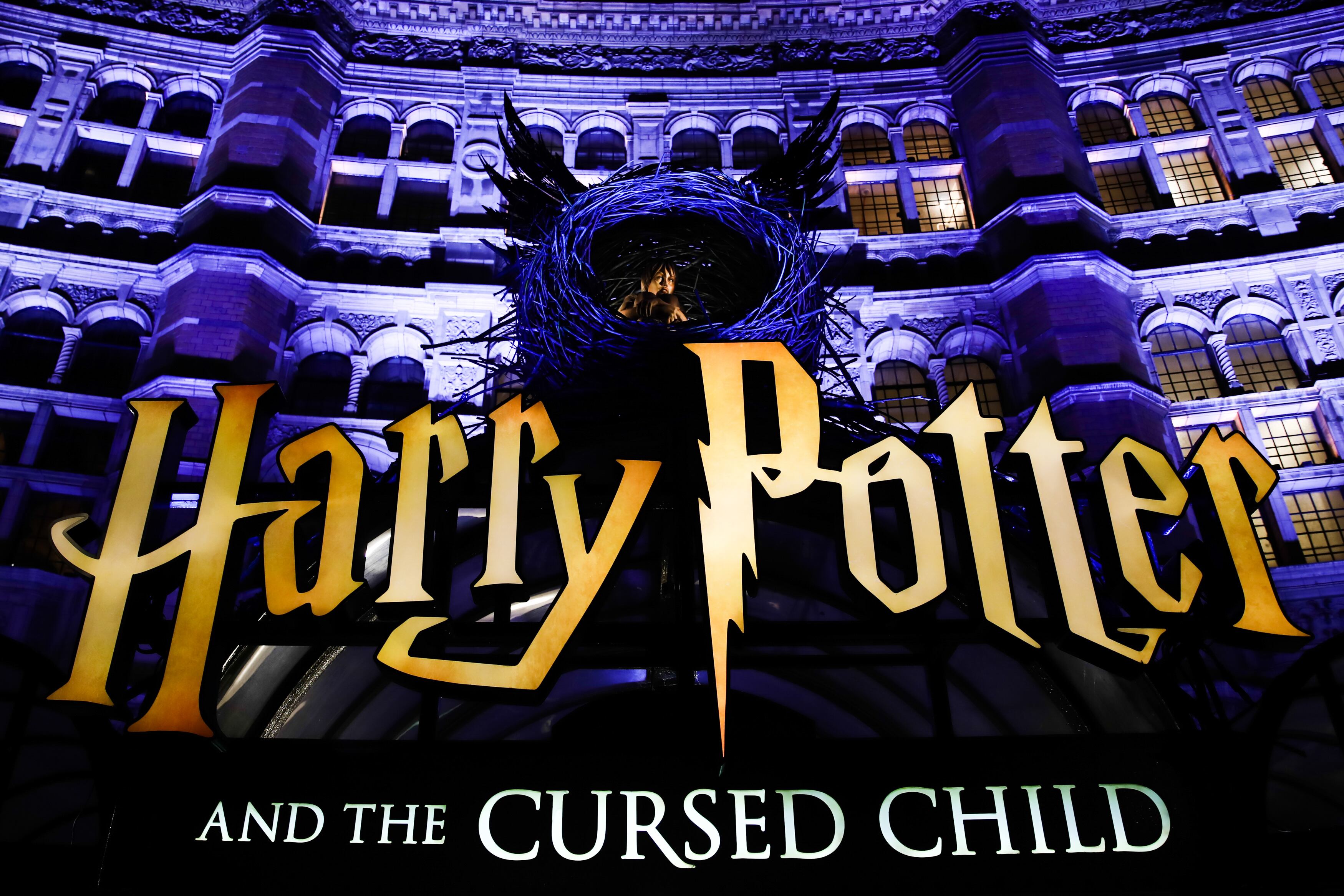 Harry Potter And The Cursed Child logo is seen on the Palace Theatre in London, Great Britain on December 11, 2019. (Photo by Jakub Porzycki/NurPhoto via Getty Images)