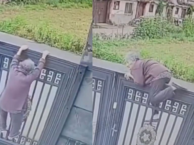 Mujer de 92 años es captada trepando una reja de 2 metros para escapar del asilo en China
