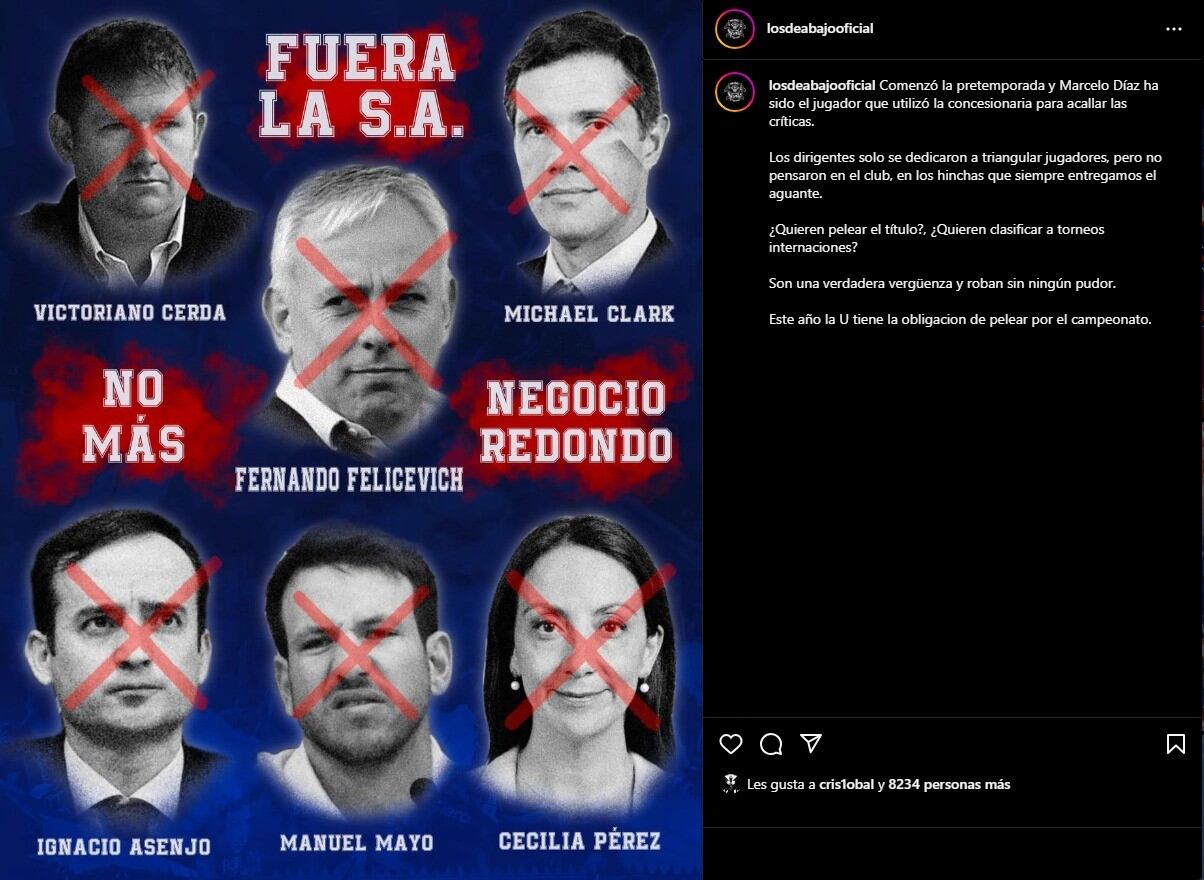 El "like" de Cristóbal Campos contra Azul Azul | Instagram: Los de Abajo