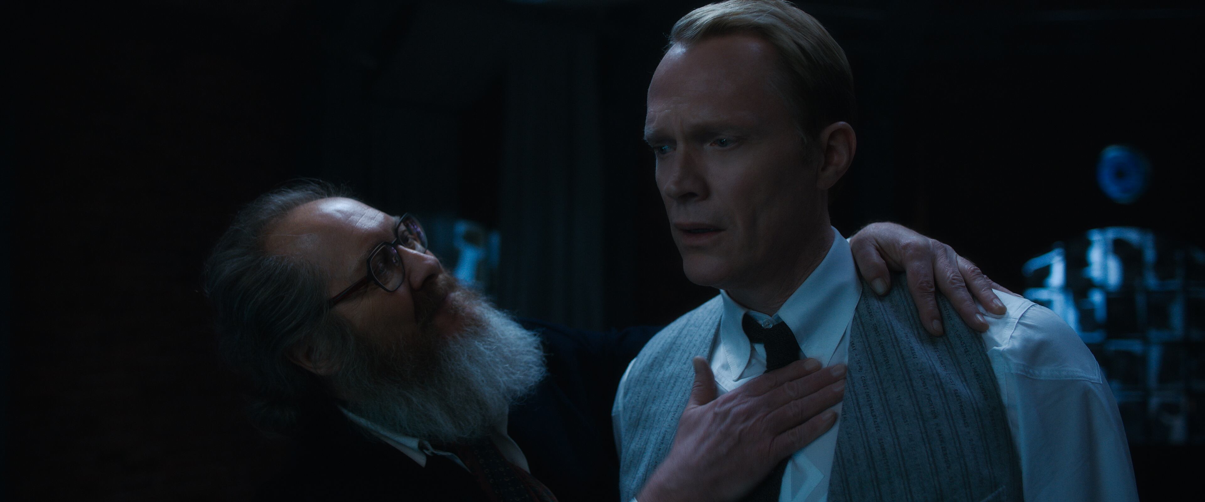 (L TO R) James Spader as Ultron and Paul Bettany as Vision in VisionQuest exclusively on Disney+. Photo courtesy of Marvel. © 2026 Marvel. All Rights Reserved. 