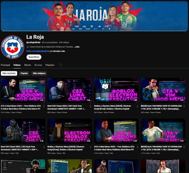 Captura de pantalla YouTube La Roja
