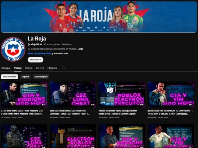 Captura de pantalla YouTube La Roja