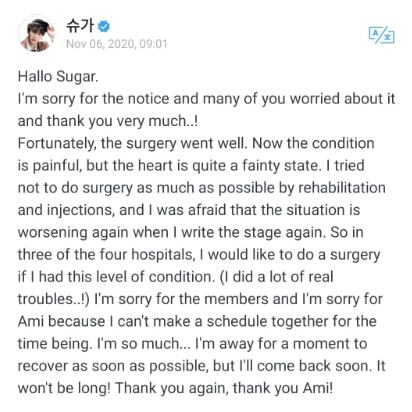 Suga mediante Weverse