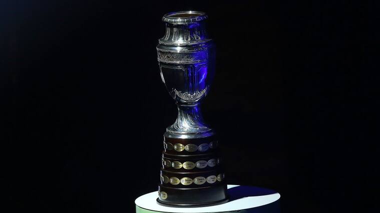 RIO DE JANEIRO, BRAZIL - JANUARY 24: Copa America Trophy is displayed during the Copa America 2019 Official Draw at Cidade das Artes on January 24, 2019 in Rio de Janeiro, Brazil. (Photo by Bruna Prado / Getty Images)