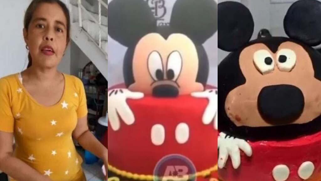 Pastelera con torta de Mickey Mouse