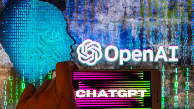 OpenAI logo seen on screen with ChatGPT website displayed on mobile seen in this illustration in Brussels, Belgium, on December 12, 2022. (Photo by Jonathan Raa/NurPhoto via Getty Images)