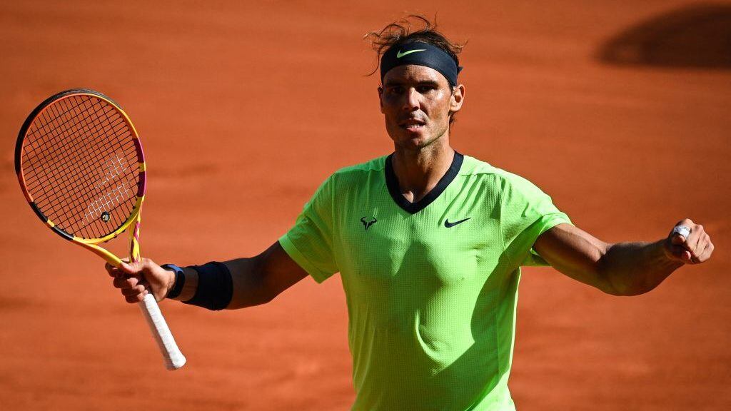 Spain's Rafael Nadal celebrates after winning against Argentina's Diego Schwartzman during their men's singles quarter-final tennis match on Day 11 of The Roland Garros 2021 French Open tennis tournament in Paris on June 9, 2021. (Photo by Anne-Christine POUJOULAT / AFP) (Photo by ANNE-CHRISTINE POUJOULAT/AFP via Getty Images)