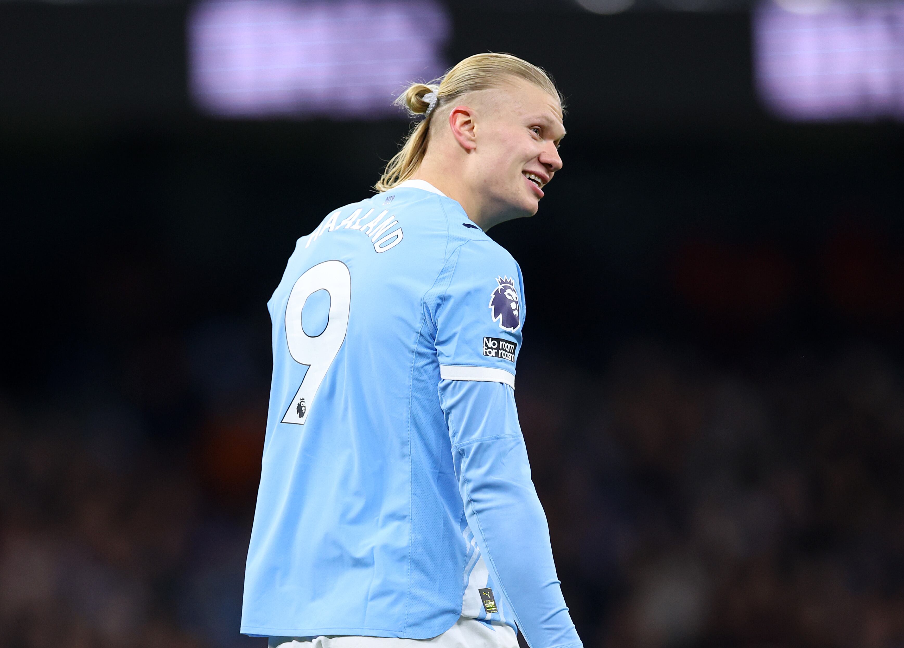 MANCHESTER, ENGLAND - DECEMBER 20: Erling Haaland of Manchester City during the Premier League match between Manchester City and West Ham United at Etihad Stadium on December 20, 2025 in Manchester, England. (Photo by Molly Darlington/Getty Images)