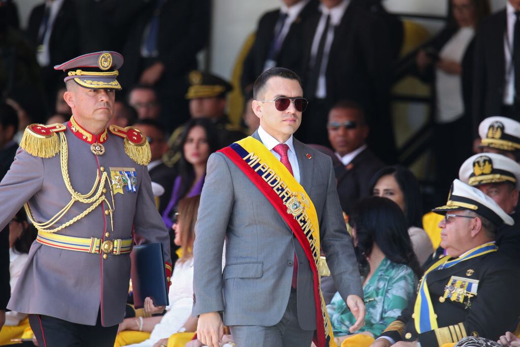 El presidente de Ecuador Daniel Noboa durante una ceremonia de la escuela de oficiales del Ejercito en la ciudad de Quito.