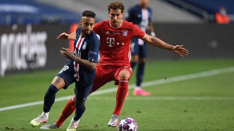 Paris Saint-Germain's Brazilian forward Neymar (L) outruns Bayern Munich's German midfielder Leon Goretzka during the UEFA Champions League final football match between Paris Saint-Germain and Bayern Munich at the Luz stadium in Lisbon on August 23, 2020. (Photo by David Ramos / POOL / AFP) (Photo by DAVID RAMOS/POOL/AFP via Getty Images)