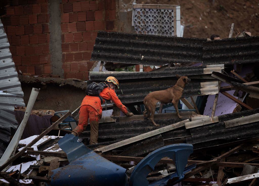 Rescatistas buscan a sobrevivientes con ayuda de perros en Petrópolis
