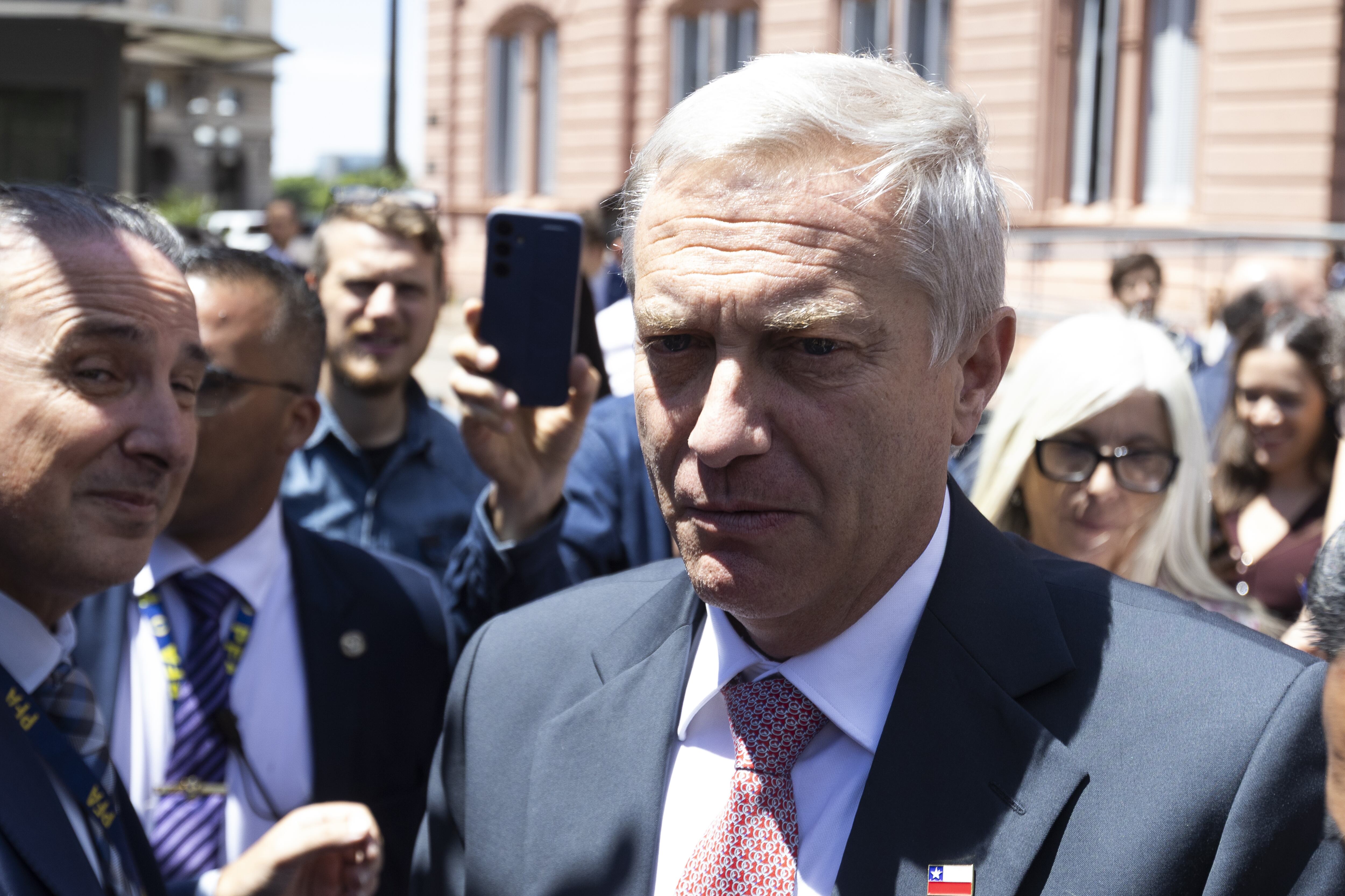 BUENOS AIRES, ARGENTINA - DECEMBER 16: Chilean President-elect Jose Antonio Kast leaves the Ministry of Economy after a meeting with Argentine Economy Minister Luis Caputo in Buenos Aires, Argentina, on December 16, 2025. Kast arrived in Argentina following his victory in Chileâs presidential elections and held a meeting with Milei at noon as part of his first international engagements. According to Argentine government sources, the encounter aims to strengthen bilateral ties and advance the formation of a new regional right-wing alliance, reflecting a growing convergence of conservative and libertarian leaders across South America. (Photo by Matias Baglietto/Anadolu via Getty Images)