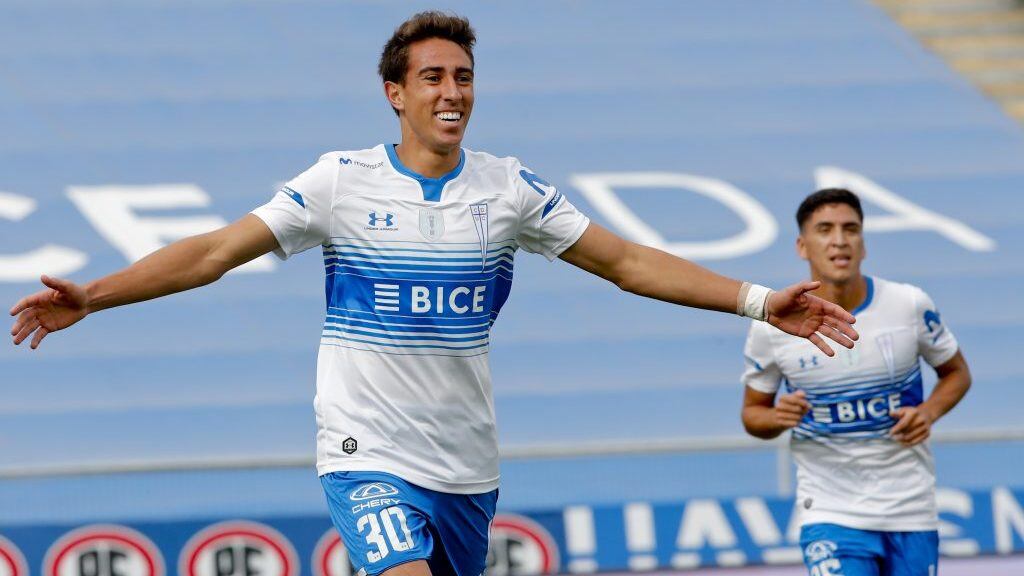 8 de Mayo del 2021/SANTIAGODiego Valencia(c) celebra su primer gol y el 2 a 0 de Universidad Catolica ,durante el partido valido por la séptima fecha del Campeonato Nacional AFP PlanVital 2021, entre Universidad Catolica vs Union La Calera, disputado en el Estadio San Carlos de Apoquindo.
FOTO:FRANCISCO LONGA/AGENCIAUNO
