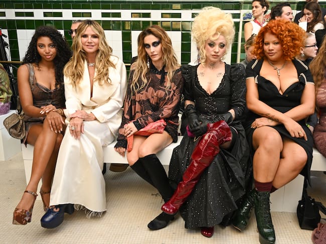 Lou Sulola Samuel, Heidi Klum, Paris Jackson, Mon Laferte and Shygirl at the Vivienne Westwood fashion show as a part of Paris RTW Spring/Summer 2027 fashion week on October 03, 2026 in Paris, France. (Photo by Gilbert Flores/WWD via Getty Images)