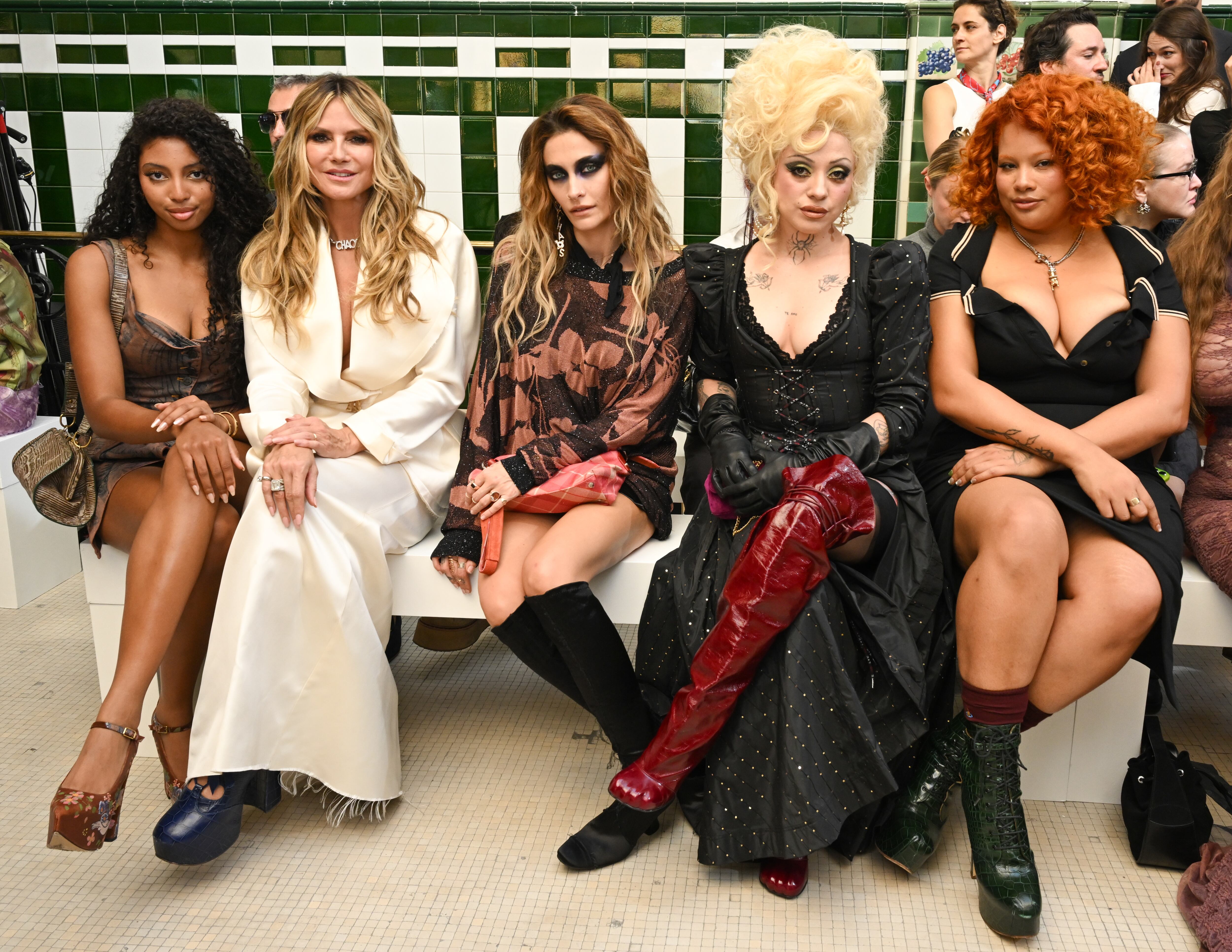 Lou Sulola Samuel, Heidi Klum, Paris Jackson, Mon Laferte and Shygirl at the Vivienne Westwood fashion show as a part of Paris RTW Spring/Summer 2027 fashion week on October 03, 2026 in Paris, France. (Photo by Gilbert Flores/WWD via Getty Images)