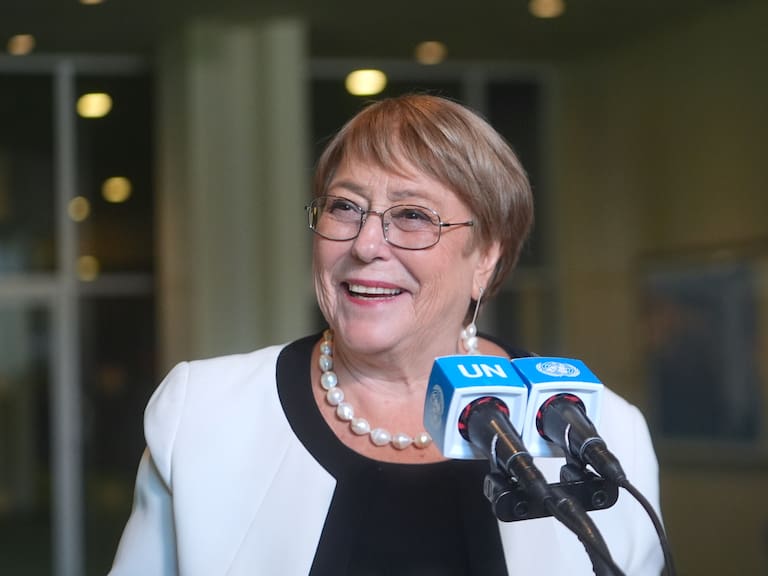 NEW YORK, UNITED NATIONS - APRIL 21: Former Chilean President, Michelle Bachelet Jeria speaks to the UN press after her next UN Secretary-General interactive dialogues with delegates at the UN Headquarters, New York City, U.S., on Tuesday, April 21, 2026. (Photo by Selcuk Acar/Anadolu via Getty Images)