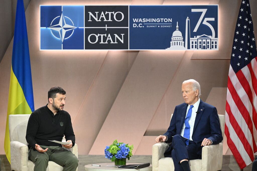 Joe Biden y Volodimir Zelenski reunidos en Washington de Estados Unidos en una cita de la OTAN