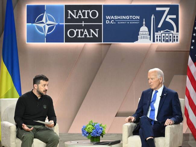 Joe Biden y Volodimir Zelenski reunidos en Washington de Estados Unidos en una cita de la OTAN
