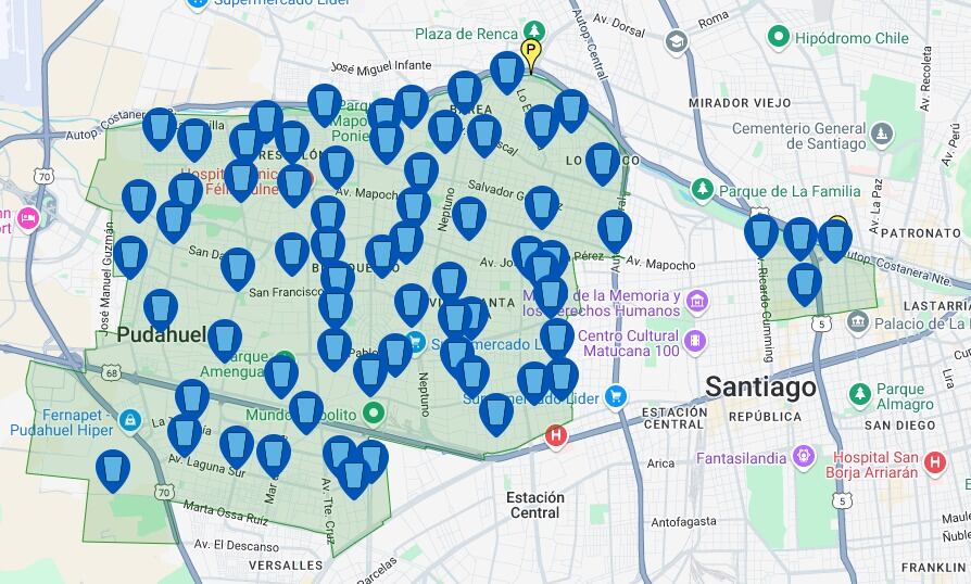 Dónde están los puntos de abastecimiento por corte de agua en Santiago | Captura de pantalla