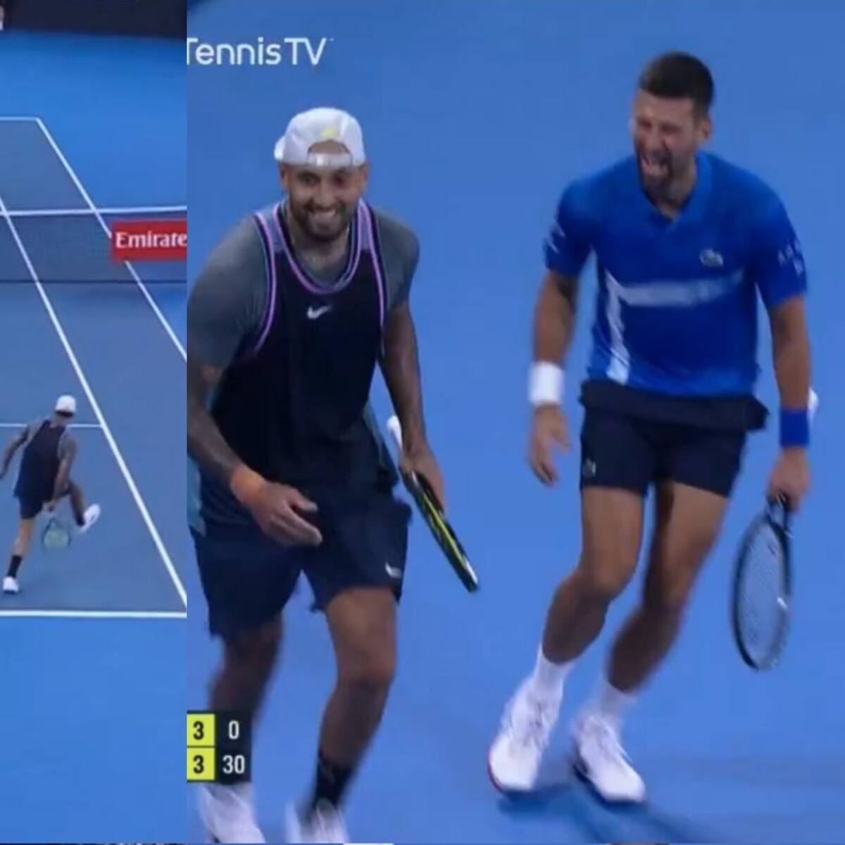 Kyrgios volvió a jugar acompañado de Djokovic y se lució con esta genialidad: “Nole” solo tuvo que mirar