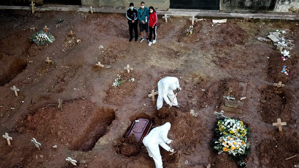 El funeral de una víctima del Covid-19 en Brasil